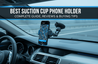 Best suction cup phone holder mounted on car dashboard showing GPS navigation map.
