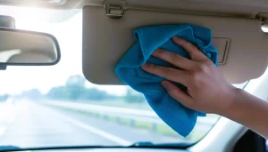 cleaning car sun visor
