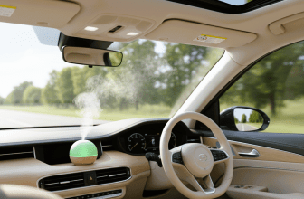 Car diffuser releasing mist on dashboard