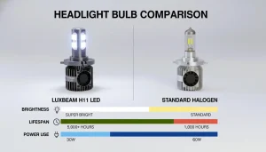 H11 LED vs halogen bulb comparison , LED vs. halogen, LED vs. halogen comparison light