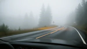 LED fog light visibility in foggy road, driving view LED Fog Lights