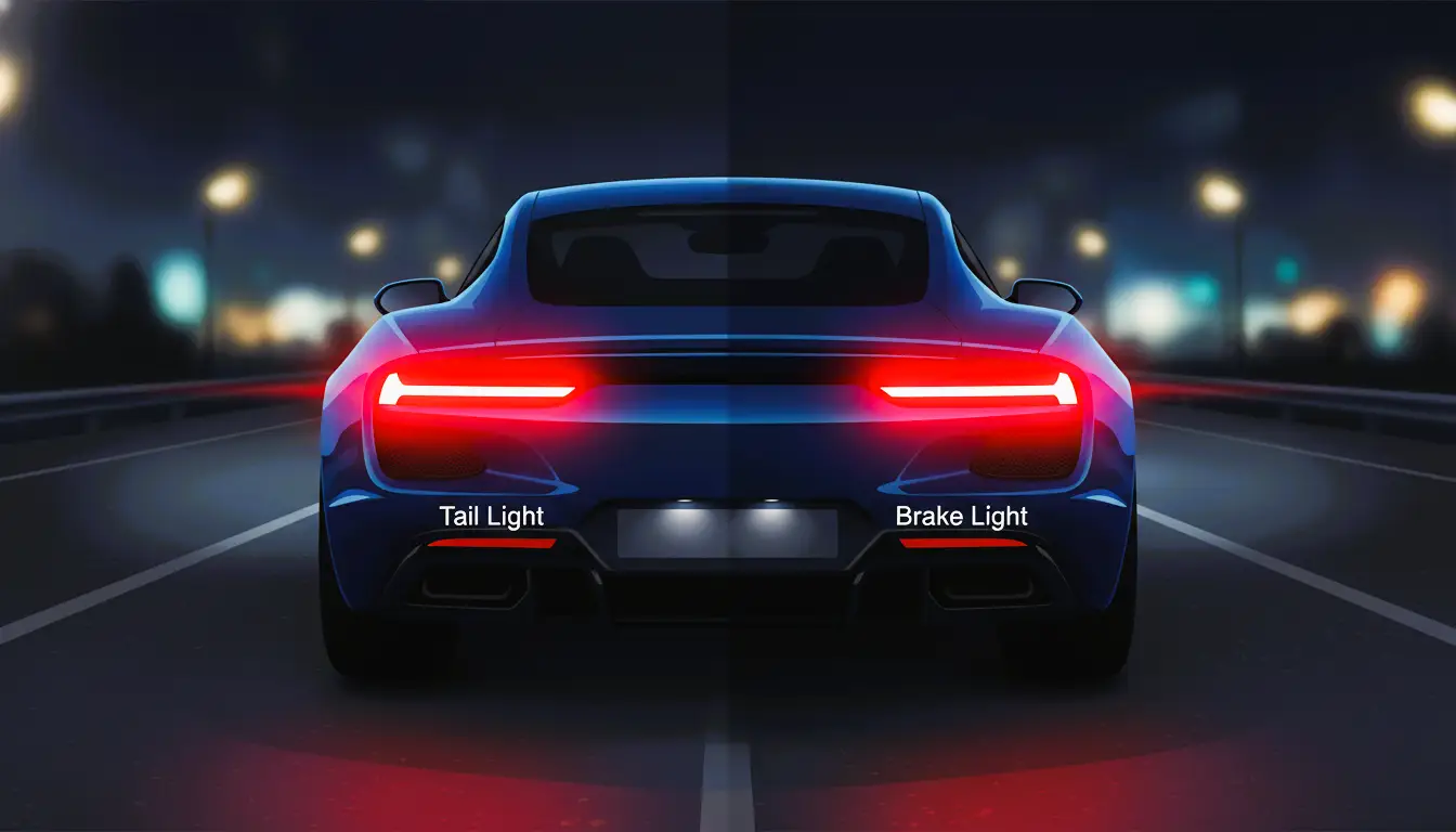 tail light vs brake light, car rear lights comparison, tail lights and brake lights difference, automotive lighting guide, LED tail light vs LED brake light, brake light illustration, tail lamp image, rear light safety diagram