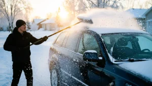 how to use snow brush, safe snow removal, brush car snow properly, winter car cleaning method