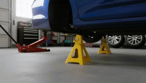 jack stand, car supported by jack stands, vehicle support safety