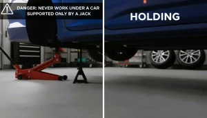 car jack safety risk, working under car safely, jack stand importance