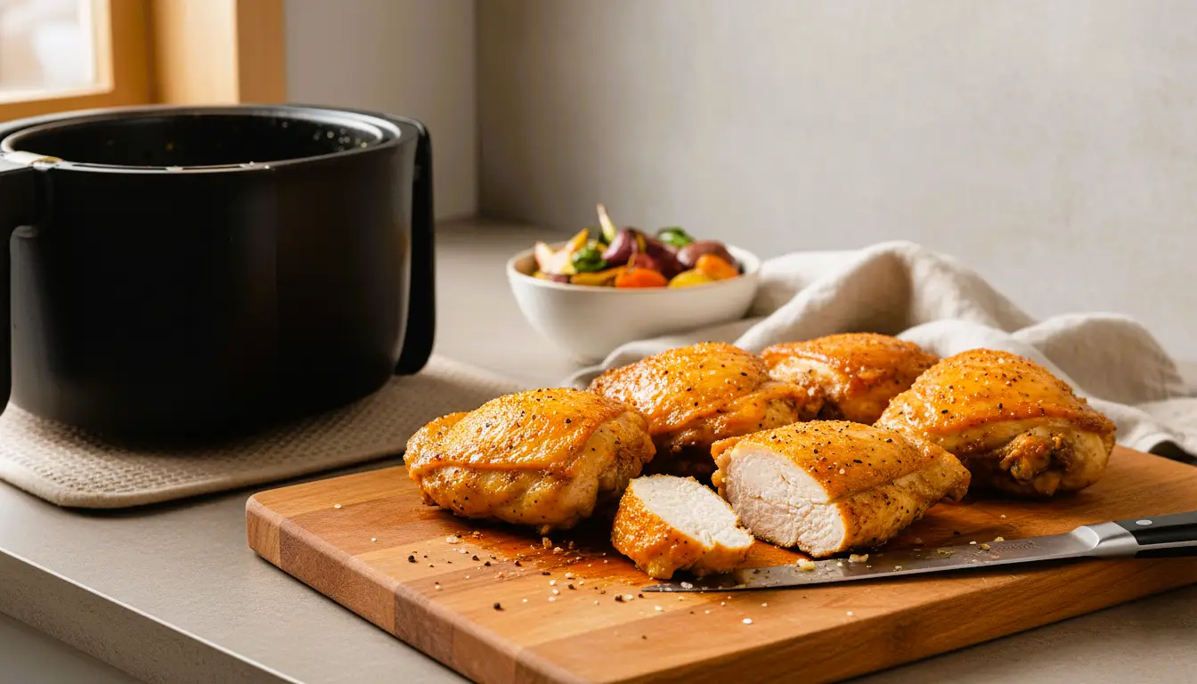 air fryer chicken recipes, air fryer chicken thighs, chicken thighs in air fryer, juicy air fryer chicken, crispy air fryer chicken thighs, easy air fryer chicken dinner, homemade air fryer chicken, beginner friendly air fryer chicken, simple air fryer chicken recipe