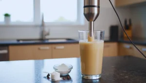 immersion blender mixing a protein shake