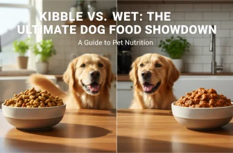 Dry vs wet dog food comparison bowls with kibble and canned food